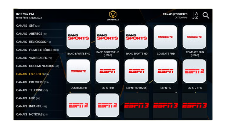 Canais esportivos disponíveis no FUNPLAY